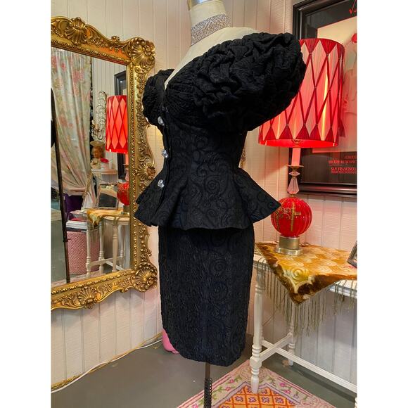vintage 1980s black brocade 2 piece cocktail suit raul blanco s/m statement 80s - Picture 8 of 13
